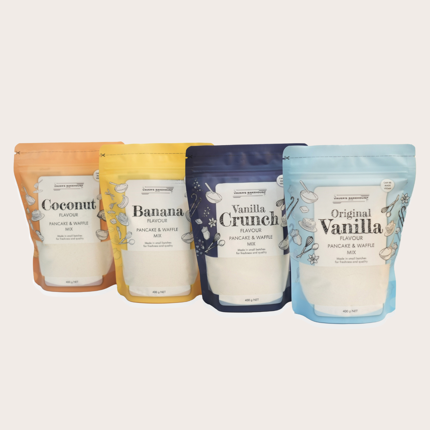 The Tasty 4 pancake mix bundle – all four Sauers flavours