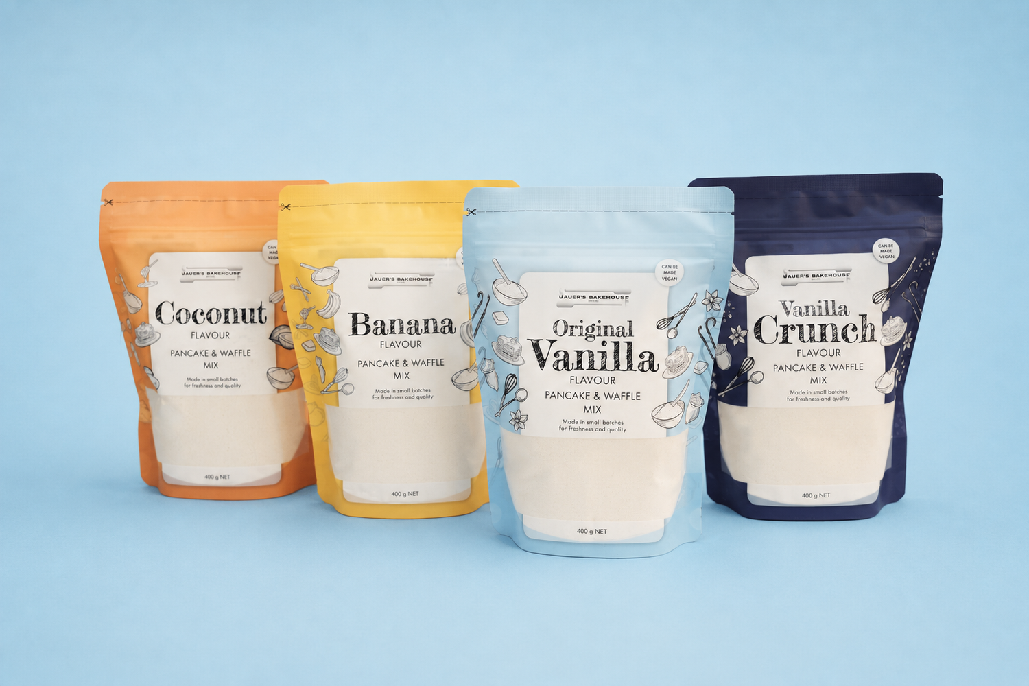 The Tasty 4 pancake mix bundle – all four Sauers flavours